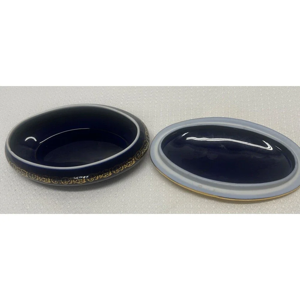 VTG 1960’s MCM Florance Limoges 22K Gold Gilt Porcelain France Trinket Pill Oval